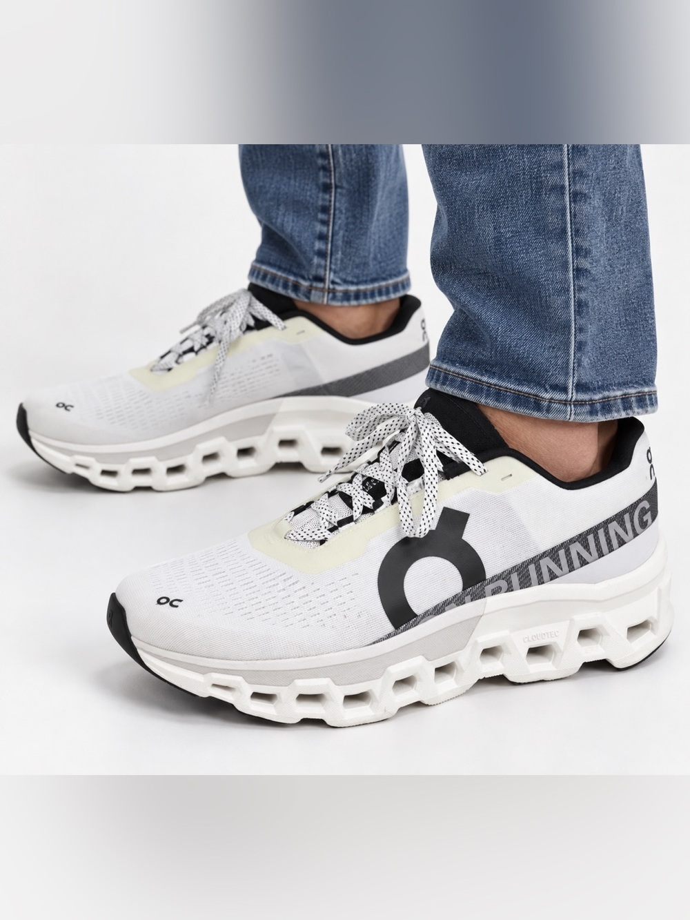On Cloudmonster Men’s Running Shoes | White/Black | US 10.5